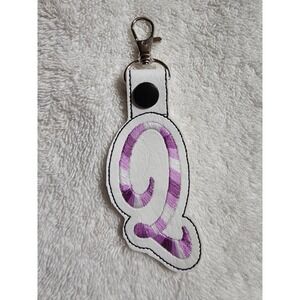 Letter Q‎ Keychain Initial Bag Charm Purple White Monogram Keyring Accessory